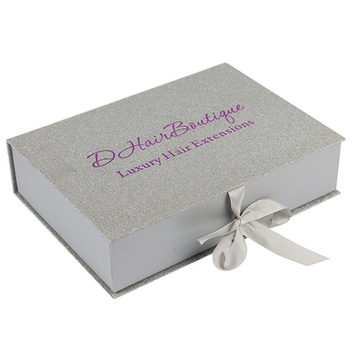 kopen Folie Logo Zilver Glitter Papier Custom Wig Verpakkingsdozen Luxe Met Band Sluiting online manufacture