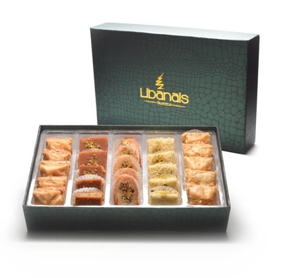 Logotipo personalizado de luxo em papel vazio Alimentos doces de baklava turco Caixas de presente embalagem com bandeja de plástico