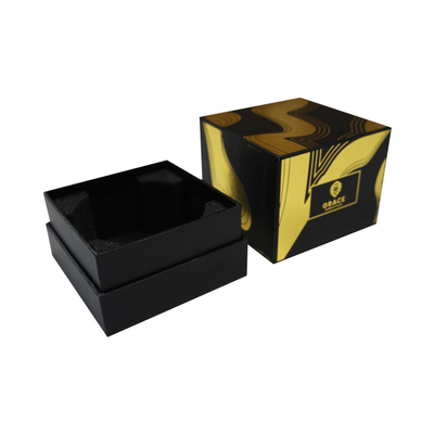 Matt laminado de papel caliente Cajas rígidas para sello de oro personalizado Logotipo de estampado Vidrieras de velas negras
