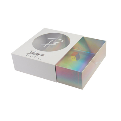 Pedido personalizado Ventana transparente de cartón rígido de lujo caja de regalo de papel holográfico para cosméticos