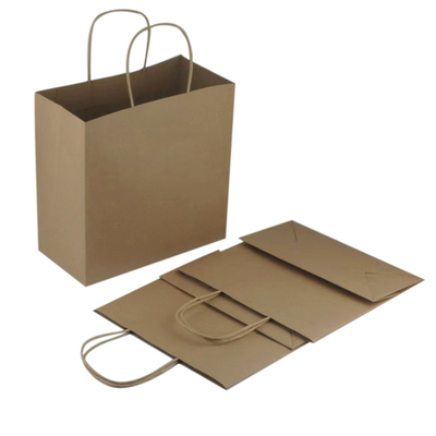Kraft Paper Shopping Bag With Twisted Handle Custom Logo Food Packaging Recycled Brown