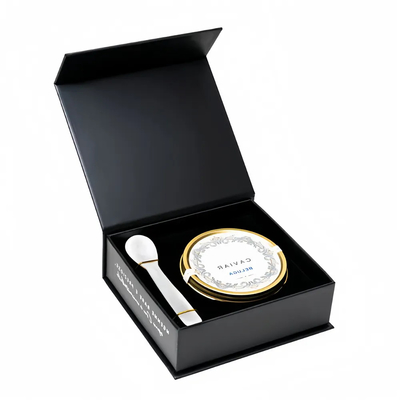 Luxury Fancy Black Magnetic Rigid Paper Packaging Caviar Gift Box With Custom Printing