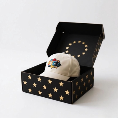 Impresión de logotipo personalizado Papel cartón ondulado negro Envío de correo Envasado de caja de regalo con gorra de béisbol